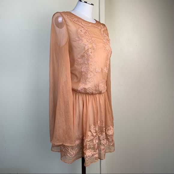 TJD Embroidered Floral Semi Sheer Bell Sleeve Dress - Picture 10 of 14